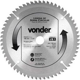 Lamina para Serra Circular Vídea Disco de Corte 185mm Vonder Serra Bancada para Corte Alumínio Ferro - 1