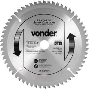 Lamina para Serra Circular Vídea Disco de Corte 185mm Vonder Serra Bancada para Corte Alumínio Ferro