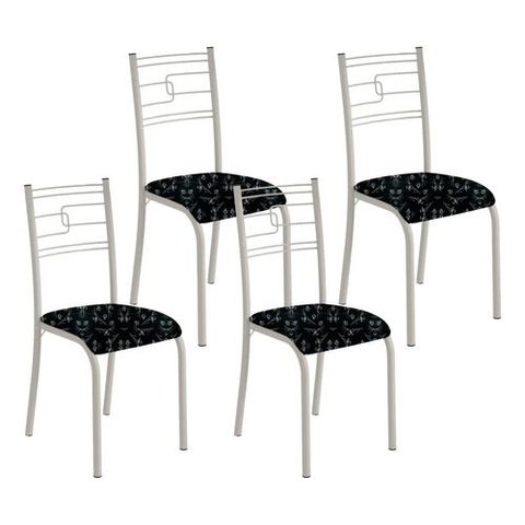 Kit 4 Cadeiras Paraty Corino Preto Lirio Tubo Champanhe