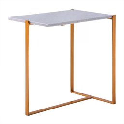 Mesa de Apoio T 40cm Aço Dourado / Mármore Branco - Gran Belo - 1 Mesa de Apoio T 40cm Aço Dourado / Mármore Branco - Gran Belo - 1