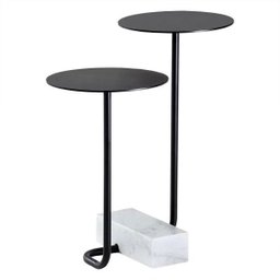 Mesa de Apoio Coro 63cm Aço Preto / Mármore Branco - Gran Belo - 1