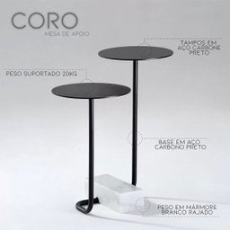 Mesa de Apoio Coro 63cm Aço Preto / Mármore Branco - Gran Belo - 3