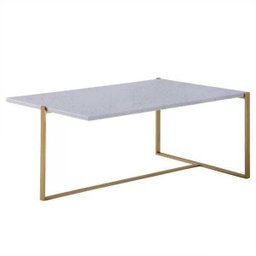 Mesa de Centro T 90cm Aço Bronze /Mármore Branco Rajado - Gran Belo - 1