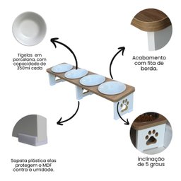 Comedouro Elevado Quadruplo Linear Cachorro Pet Mdf - Porcelana - 4
