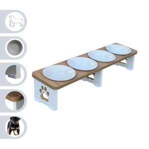 Comedouro Elevado Quadruplo Linear Cachorro Pet Mdf - Porcelana