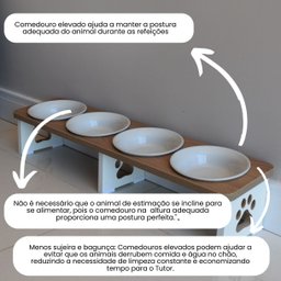 Comedouro Elevado Quadruplo Linear Cachorro Pet Mdf - Porcelana - 3