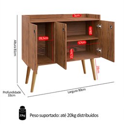 Aparador Buffet Wood 3 Portas Cantinho Café Prateleira Organizadora Pés Palito Retrô - Freijó - Rpm - 6