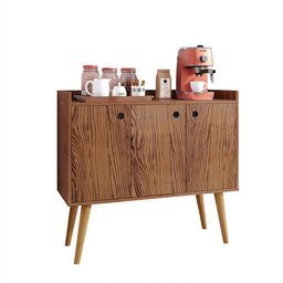 Aparador Buffet Wood 3 Portas Cantinho Café Prateleira Organizadora Pés Palito Retrô - Freijó - Rpm - 1