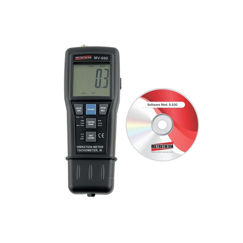 Medidor Vibração Digital Tacômetro Ótico Contato Pp Hold Datalogger Mv-690 Portáti Software Windows 