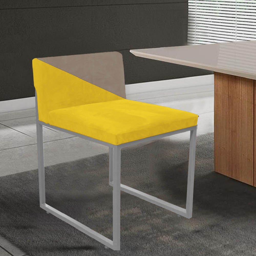 Cadeira Office Lee Duo Sala de Jantar Industrial Ferro Cinza Corino Amarelo e Bege - Amey Decor - 1