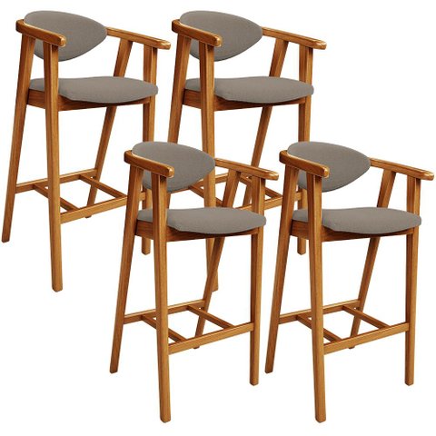 Kit 04 Banquetas Alta para Cozinha Bancada Bar Sala de Jantar Fixa Cecília L02 Bouclê Bege - Lyam