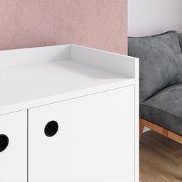 Aparador Buffet Wood Prime 3 Portas Cantinho Café Prateleira Organizadora Pés Palito Retrô - Branco - 4