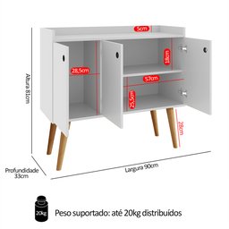 Aparador Buffet Wood Prime 3 Portas Cantinho Café Prateleira Organizadora Pés Palito Retrô - Branco - 6