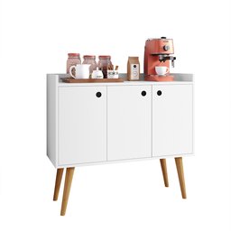 Aparador Buffet Wood Prime 3 Portas Cantinho Café Prateleira Organizadora Pés Palito Retrô - Branco - 1