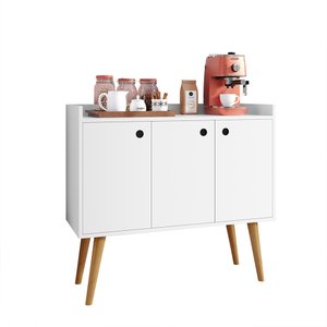 Aparador Buffet Wood Prime 3 Portas Cantinho Café Prateleira Organizadora Pés Palito Retrô - Branco