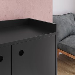 Aparador Buffet Wood Prime 3 Portas Cantinho Café Prateleira Organizadora Pés Palito Retrô - Preto - 4