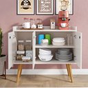 Ver imagem 2 de Aparador Buffet Wood 3 Portas Cantinho Café Prateleira Organizadora Pés Palito Retrô - Off White