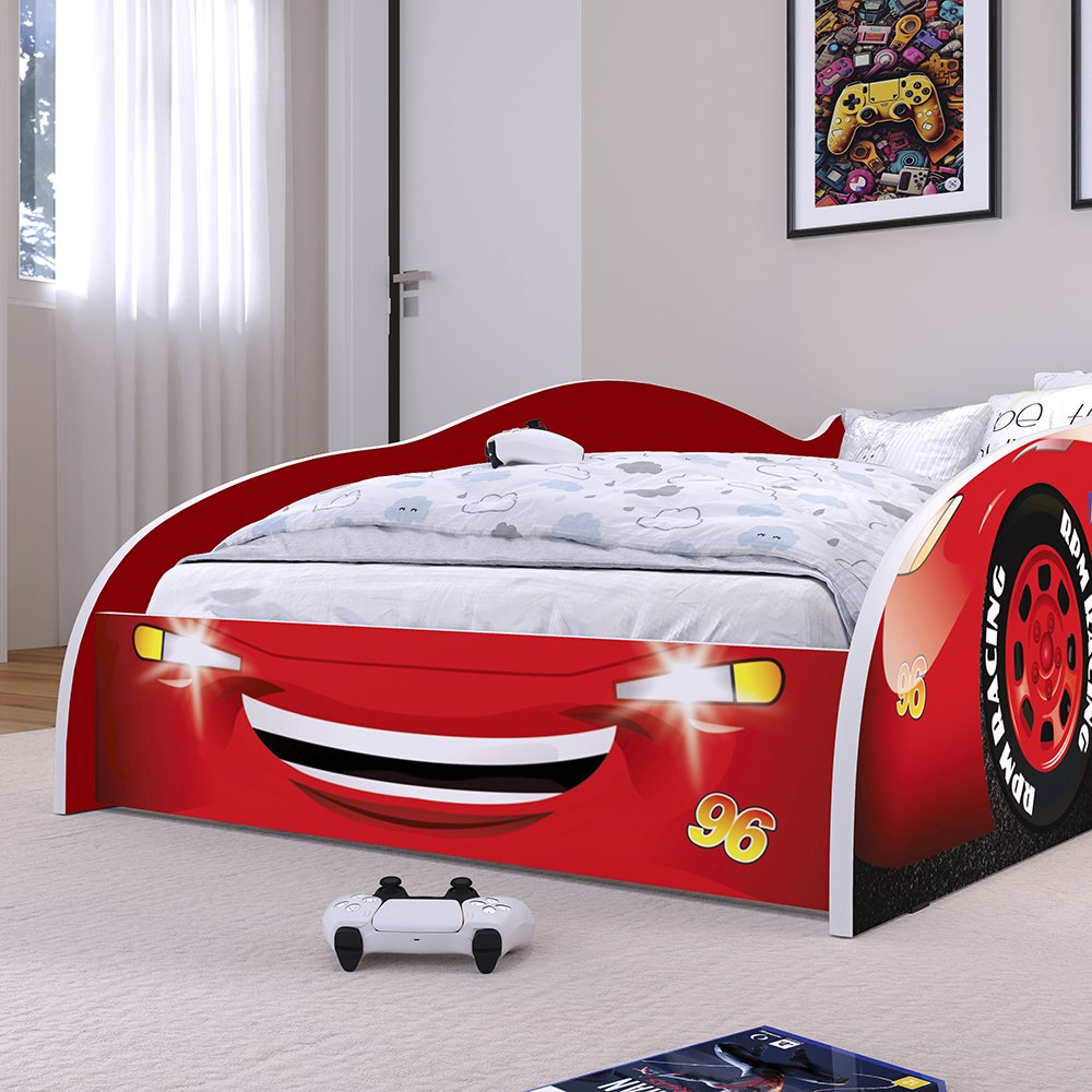 Cama Solteiro Infantil Carro 96 Mdf Montessoriana Decoração Tema Quarto Kids Menino Vermelho- Rpm - 3