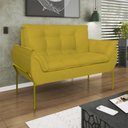 Ver imagem 2 de Kit 2 Poltronas + Namoradeira Pé Metal Dourado Recepção Sala Amarelo
