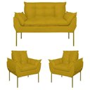 Ver imagem 1 de Kit 2 Poltronas + Namoradeira Pé Metal Dourado Recepção Sala Amarelo