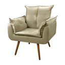 Ver imagem 1 de Poltrona Opala para Sala Quarto Recepção Cadeira Escritório Madeira Pés Palitos Retrô Bege