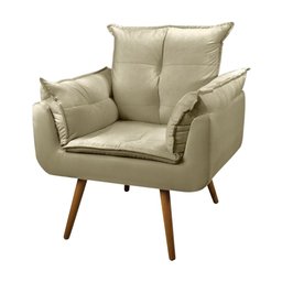 Poltrona Opala para Sala Quarto Recepção Cadeira Escritório Madeira Pés Palitos Retrô Bege - 1