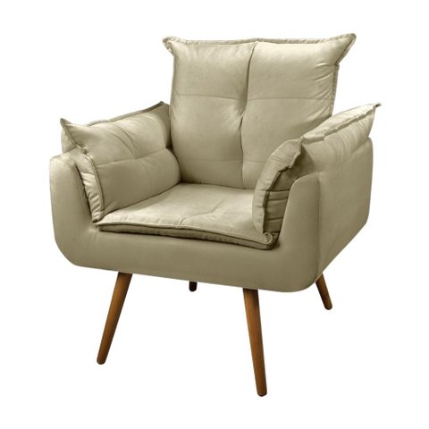 Poltrona Opala para Sala Quarto Recepção Cadeira Escritório Madeira Pés Palitos Retrô Bege