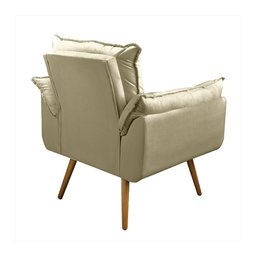 Poltrona Opala para Sala Quarto Recepção Cadeira Escritório Madeira Pés Palitos Retrô Bege - 2