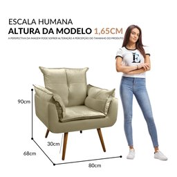 Poltrona Opala para Sala Quarto Recepção Cadeira Escritório Madeira Pés Palitos Retrô Bege - 5