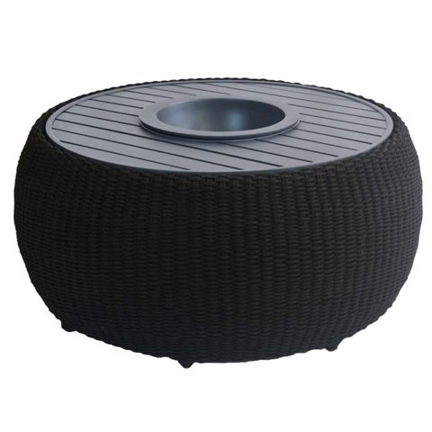Mesa de Centro Corda Naval Tampo Alumínio Ripado com Champanheira - Preto