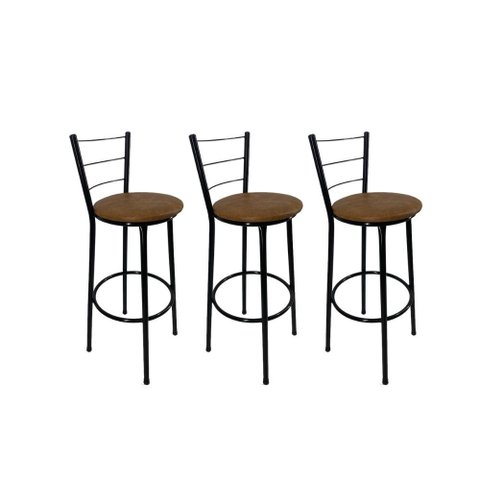 Kit 3 Banqueta Alta Preta Cozinha Gourmet Americana Balcão:marrom Claro