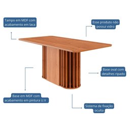 Mesa de Jantar Retangular Tampo Mdf 180cm Mesa para 6 Pessoas Julieta Cimol Cinamomo - 2