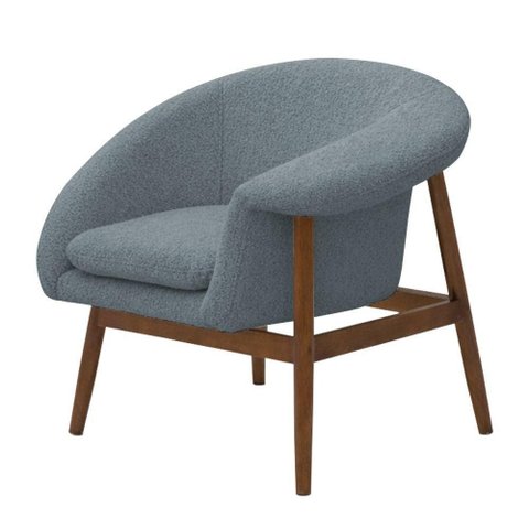 Poltrona Decorativa Yumi Base Madeira Linho Bouclé Azul Claro Nexta Casa