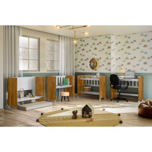Mini Berço Chiquerinho com Colçhão 5 em 1 em Mdf Rubi:branco/amadeirado