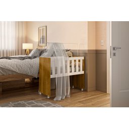 Mini Berço Chiquerinho com Colçhão 5 em 1 em Mdf Rubi:branco/amadeirado - 2