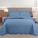Ver imagem 3 de Kit Cobre Leito Colcha Ipanema Queen 3 Peças 100% Poliéster Percal 300 Fios Azul Jeans Clara Luz
