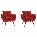 Ver imagem 1 de Conjunto 2 Poltronas Decorativas Para Sala Opala Pés Palito Suede Vermelho UlissesDecor