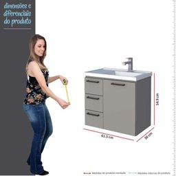 Gabinete Para Banheiro Aço Ameixa 60 Cozimax Cinza Argila - 5