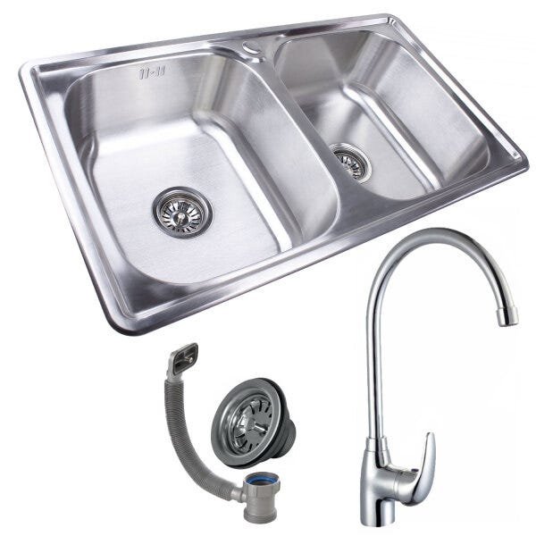 Cuba Dupla 9569 Escovada+Torneira Roma Gourmet Inox Guimmis - 1