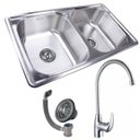 Ver imagem 1 de Cuba Dupla 9569 Escovada+Torneira Roma Gourmet Inox Guimmis