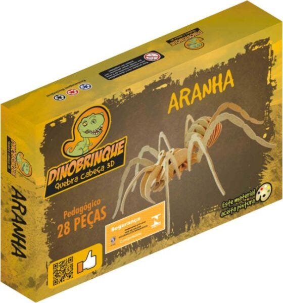 Quebra Cabeça 3D Aranha 28 Peças em MDF - Dinobrinque