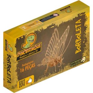 Quebra Cabeça 3D Borboleta 16 Peças em MDF - Dinobrinque