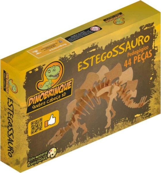 Quebra Cabeça 3D Dinossauro Estegossauro 44 Peças em MDF - Dinobrinque