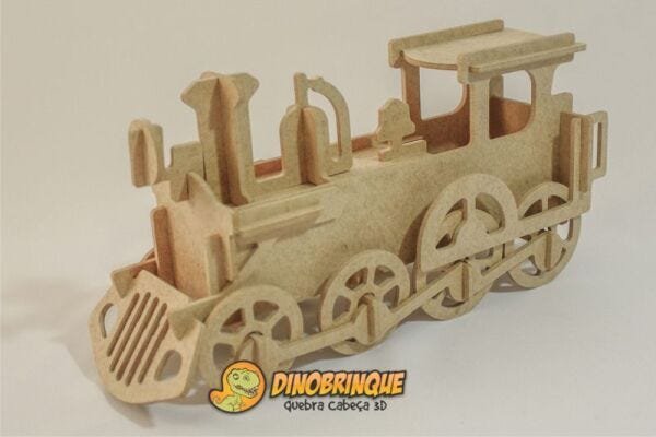 Quebra Cabeça 3D Locomotiva Trem 33 Peças em MDF - Dinobrinque - 2