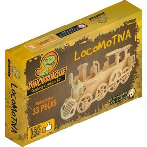 Quebra Cabeça 3D Locomotiva Trem 33 Peças em MDF - Dinobrinque