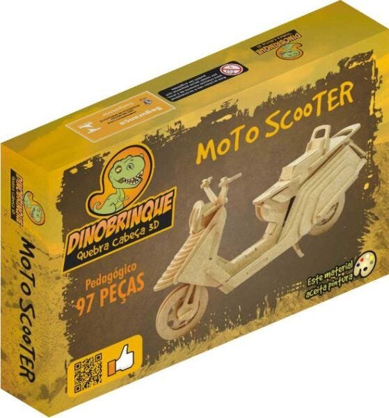 Quebra Cabeça 3D Moto Scooter 97 Peças em MDF - Dinobrinque