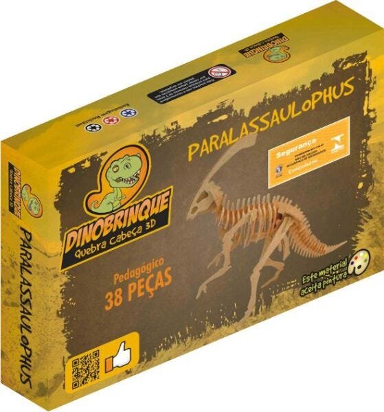 Quebra Cabeça 3D Dinossauro Parasaurolophus 38 Peças em MDF - Dinobrinque