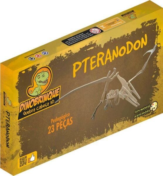 Quebra Cabeça 3D Dinossauro Pteranodon 23 Peças em MDF - Dinobrinque