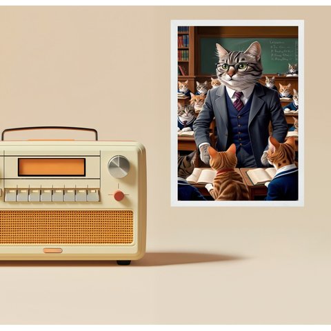 Quadro Decorativo Professor Gato 45x34cm - com Vidro:moldura Preta