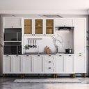 Ver imagem 1 de Cozinha Completa Aurora 305cm Aéreo Portas Vidro Provençal Cor:branco
